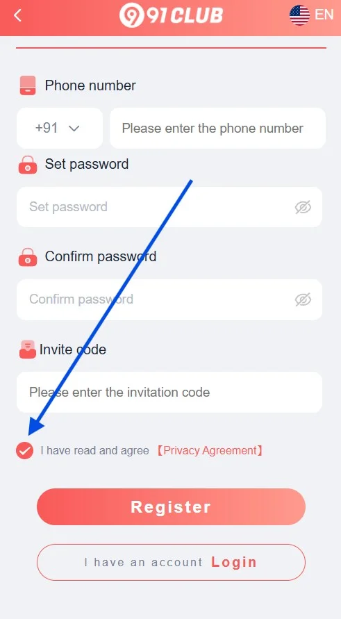 Accept the privacy agreement